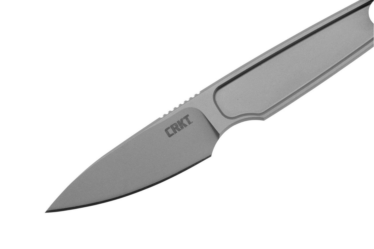 CRKT HangTi Drop Point 7066 Silver Titanium Nitride Titanium, nekmes, Richard Rogers design