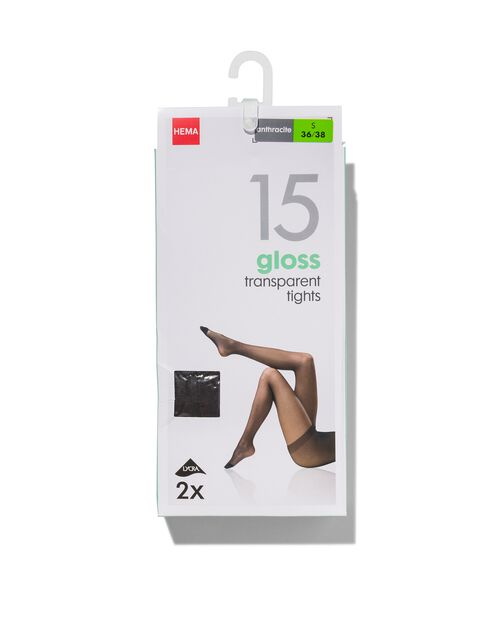 2 collants brillants 15 deniers anthracite