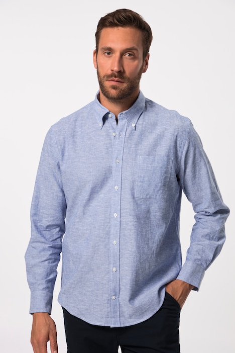 Leinenmixhemd, Langarm, Buttondown-Kragen, Modern Fit