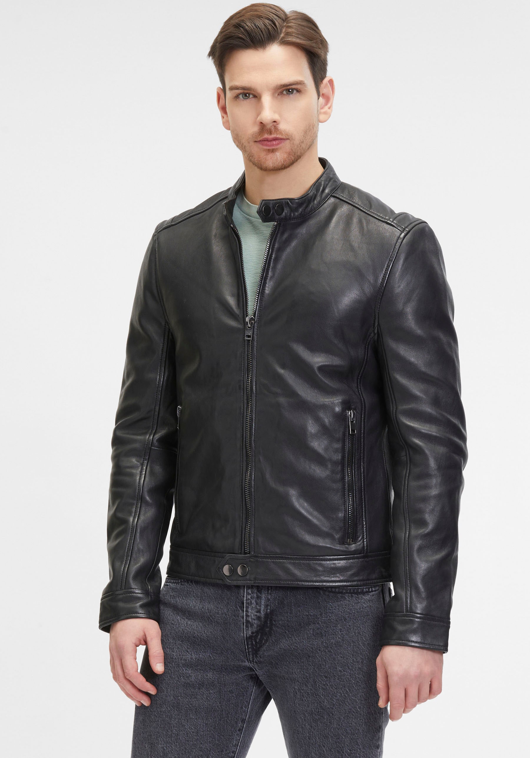 Mauritius Lederjacke »G2MOccer SF« mit Reissvershcluss, Ziernähte, Stehkragen
