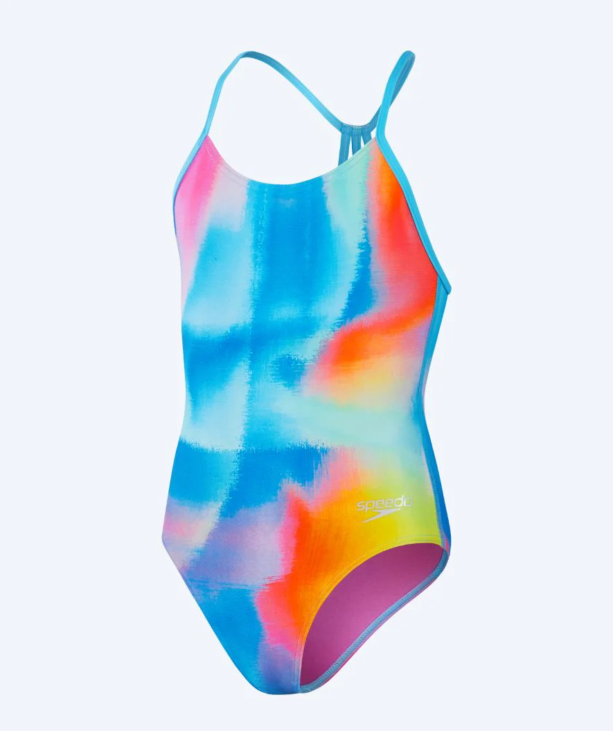 Speedo badedragt til piger - Allover Lane Line Back - Blå/multi