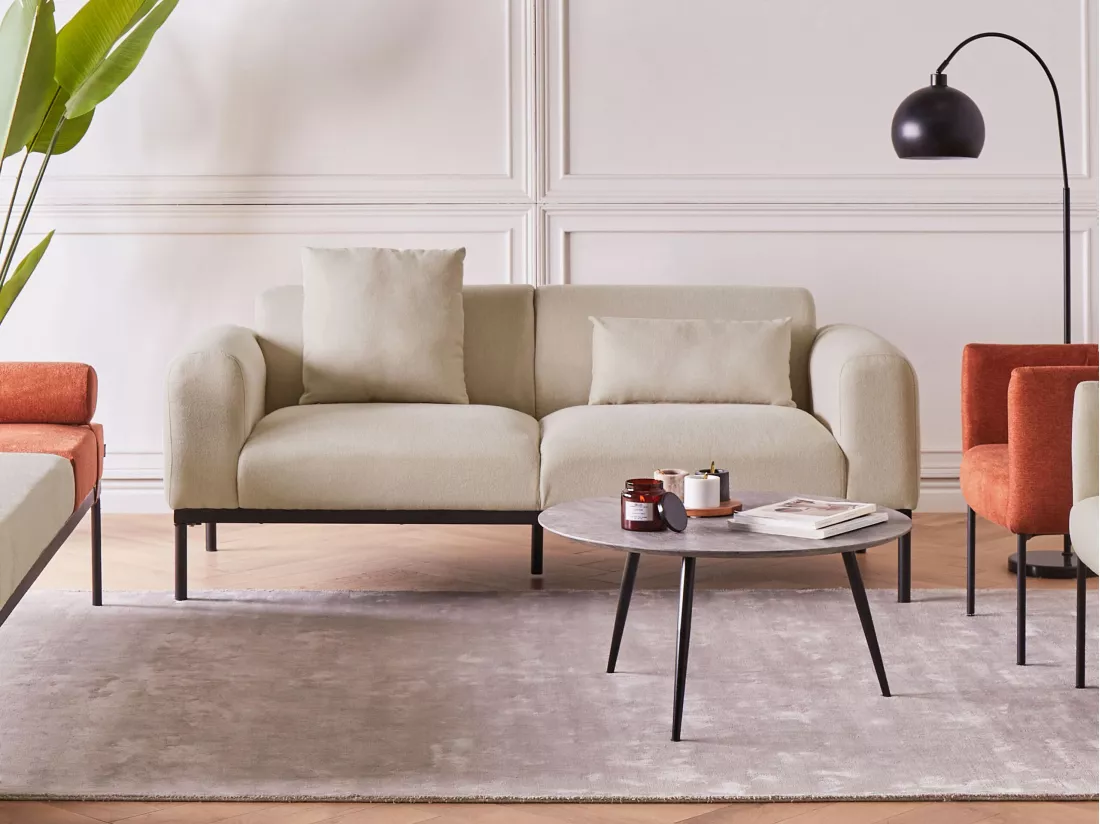 Canapé 2 places en lin synthétique beige clair MALMOS
