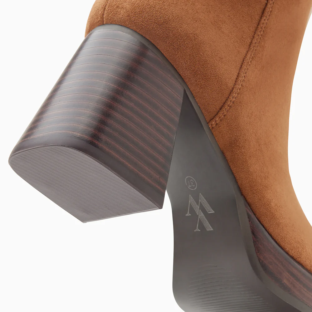 Bottines-Bottines Marina camel à plateforme et talon bois