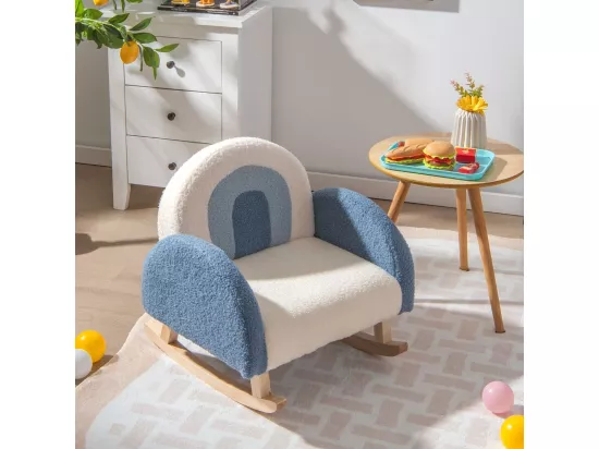 Fauteuil à Bascule Enfant, Fauteuil en Peluche Moderne avec Pieds en Bois de Peuplier à Bascule Massif, Design Anti-Renversement, Aspect Mignon, pour Enfant de 3 à 5 Ans (Bleu)