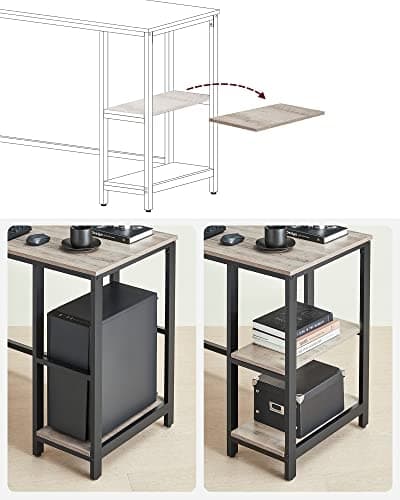 L-formet skrivebord med flyttbar hylle og stort skrivebord