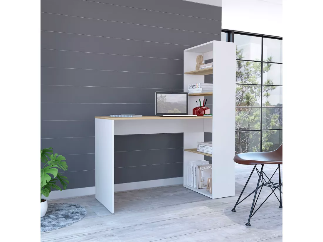 Bureau Informatique Z 120 avec 4 étagères, 144 cm à x 120 cm le x 53 cm P. Blanco