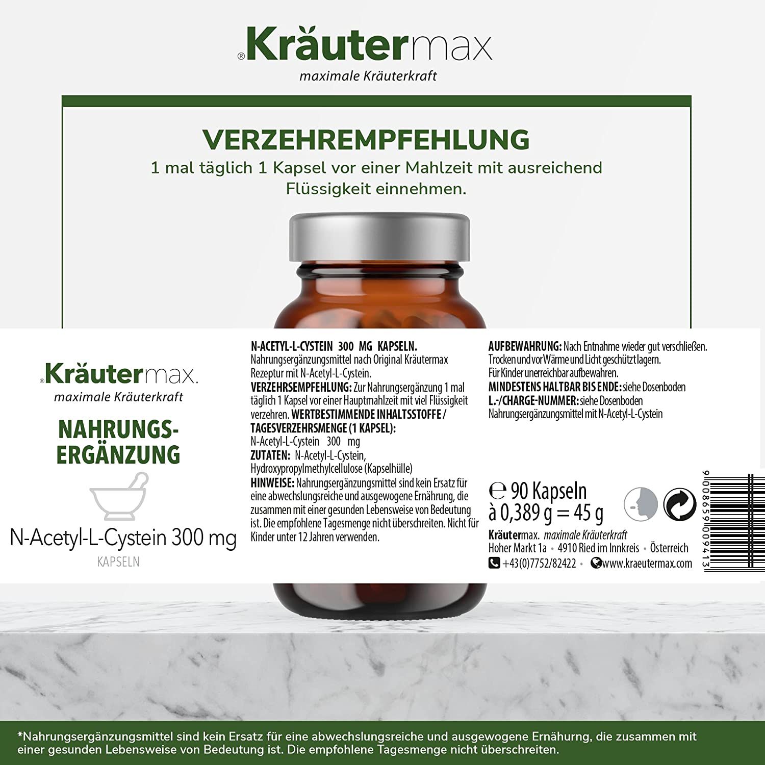 Kräutermax N-Acetyl-L-Cystein 300 mg Kapseln