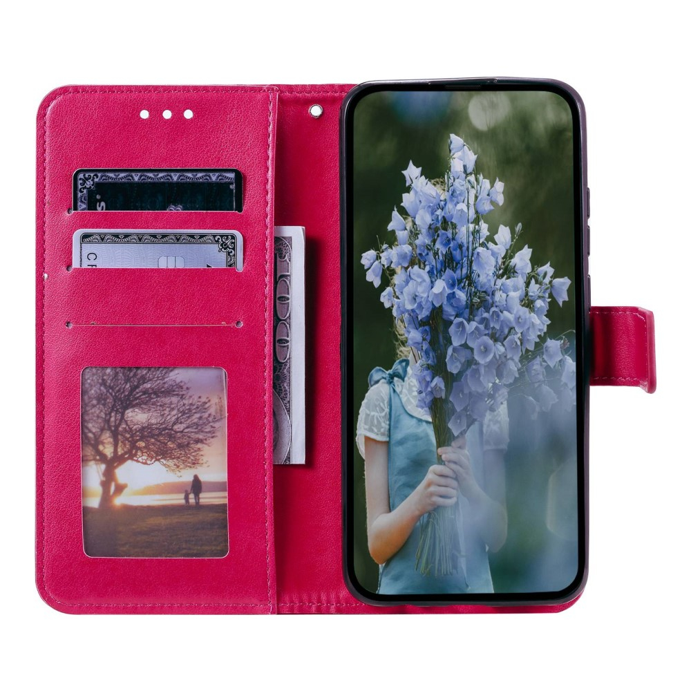 Samsung Galaxy S23 Ultra 5G Leder Tasche Wallet - Mandala Flowers Imprint - Rot / Pink