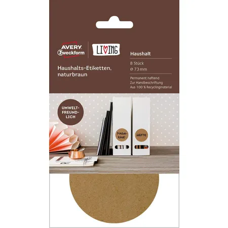 Avery Zweckform 62011 Haushaltsetiketten, naturbraun, Ø 73 mm, 4 Bogen/8 Etiketten