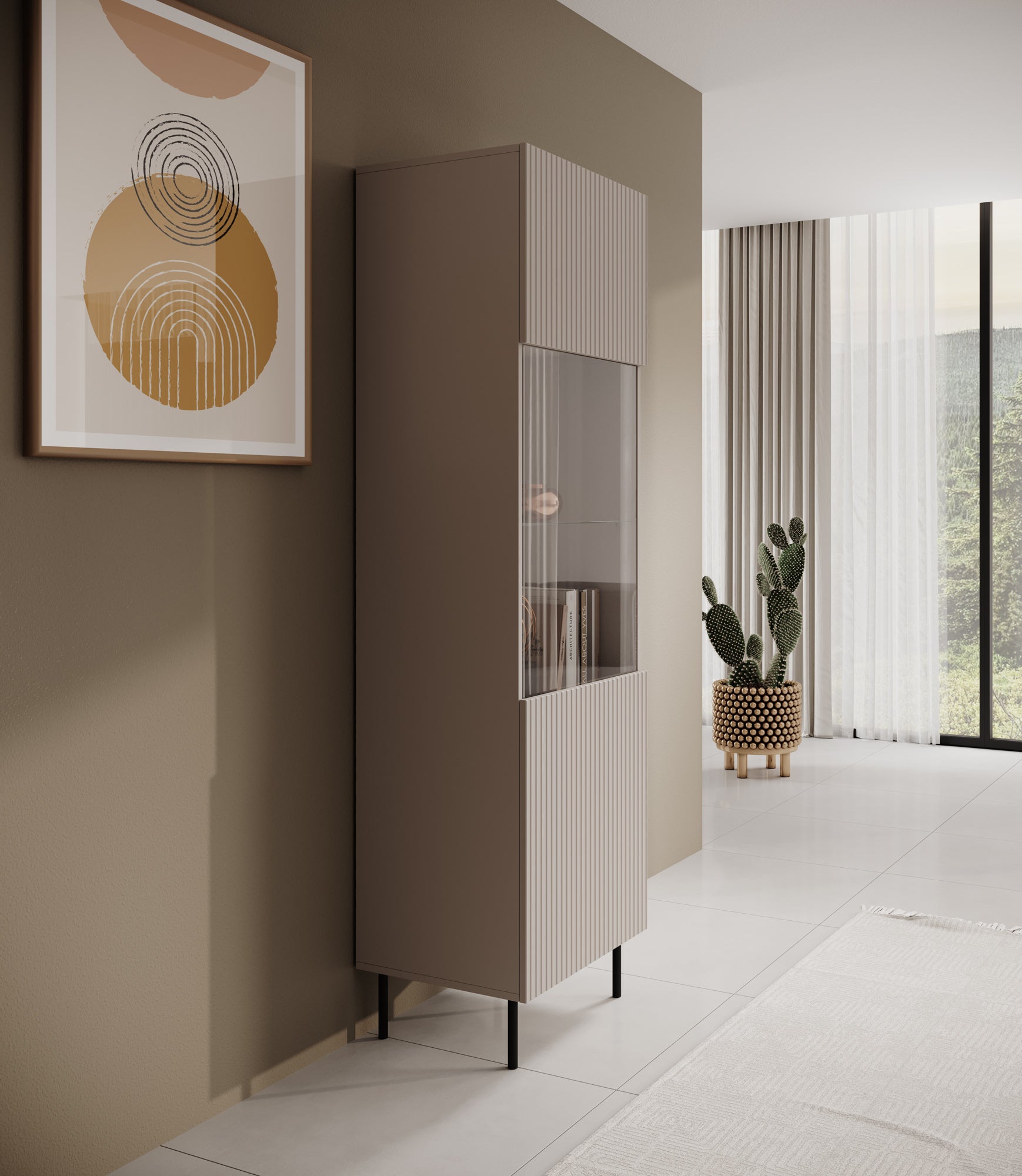 Alex - Vitrinekast - Beige - 55x42x185 cm