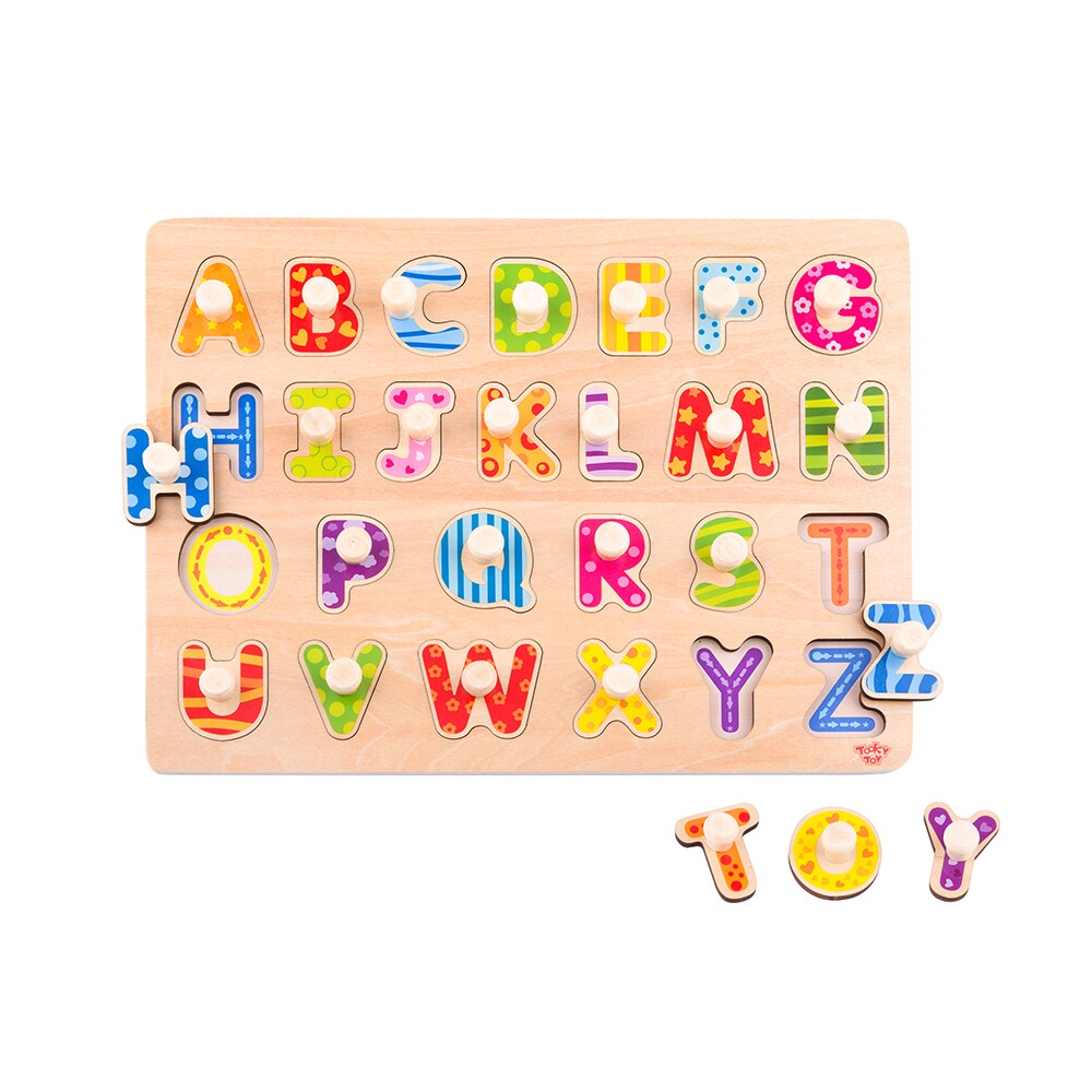 Tooky Toy Kinder Alphabet Puzzle Holz TY852 bunte Buchstaben Steckspiel aus Holz bunt