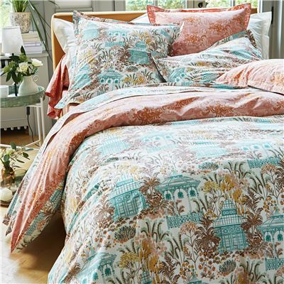 Linge de lit percale motif kiosque et feuillage - BECQUET CRÉATION