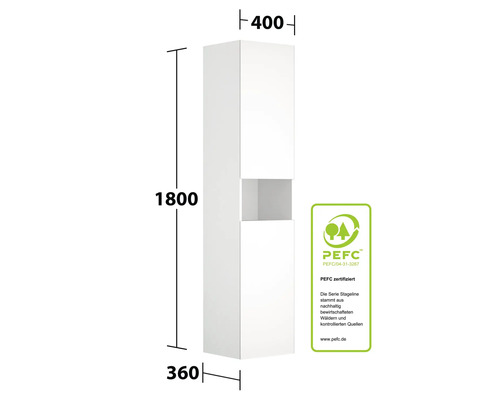 KEUCO Stageline hoge kast, BxHxD 40 x 180 cm x 36 cm, frontkleur: glanzend wit, 32831300001