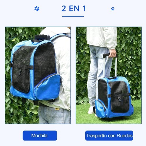 Carrinho de passeio 2 em 1 para animais de estimação, azul