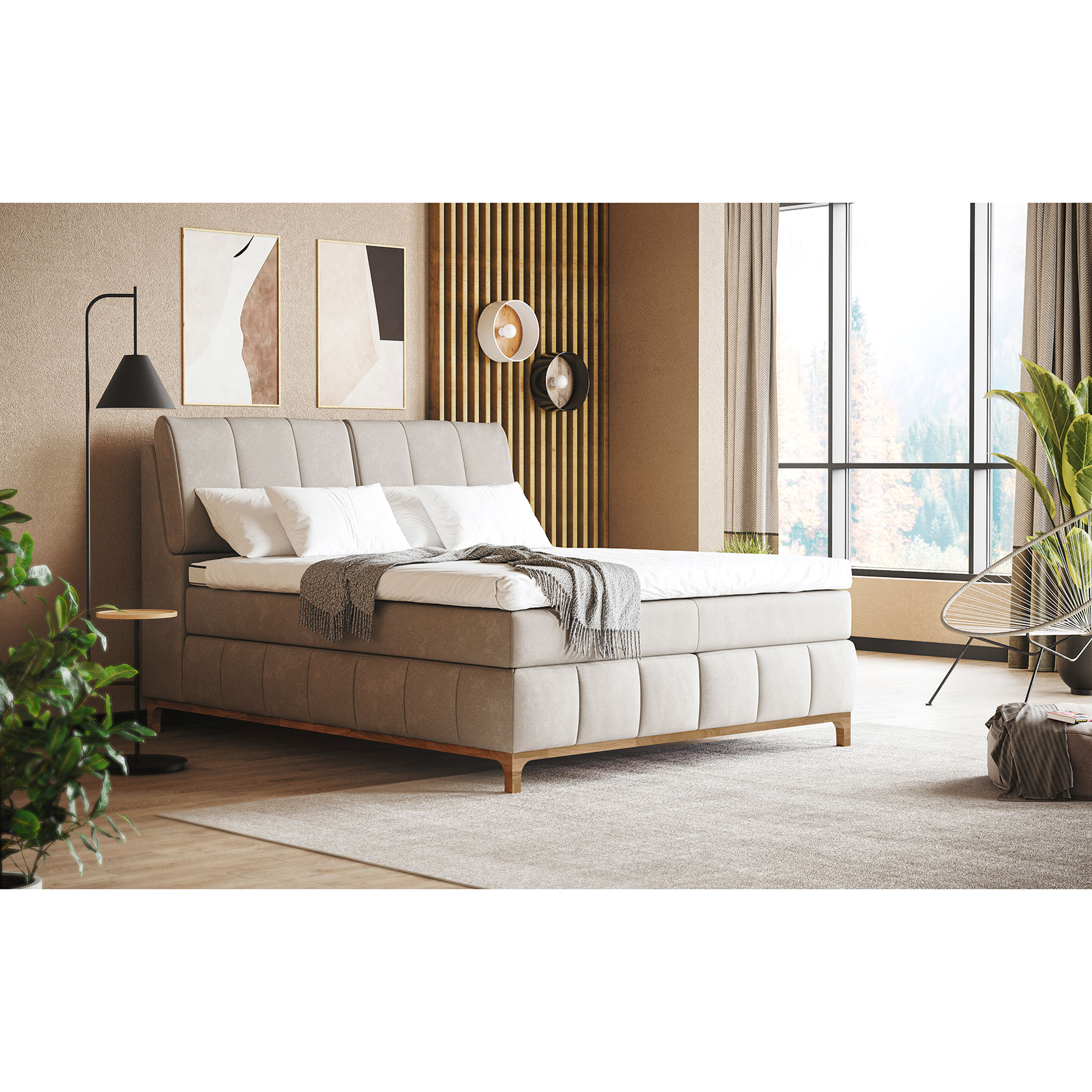 Boxspringbett - light grey - H3/4 - Bettkasten - 180x200 cm