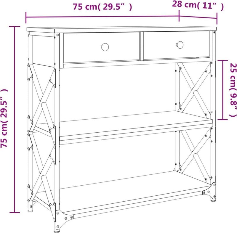 vidaXL - Wandtafel - Gerookt Hout - 75x28x75 cm