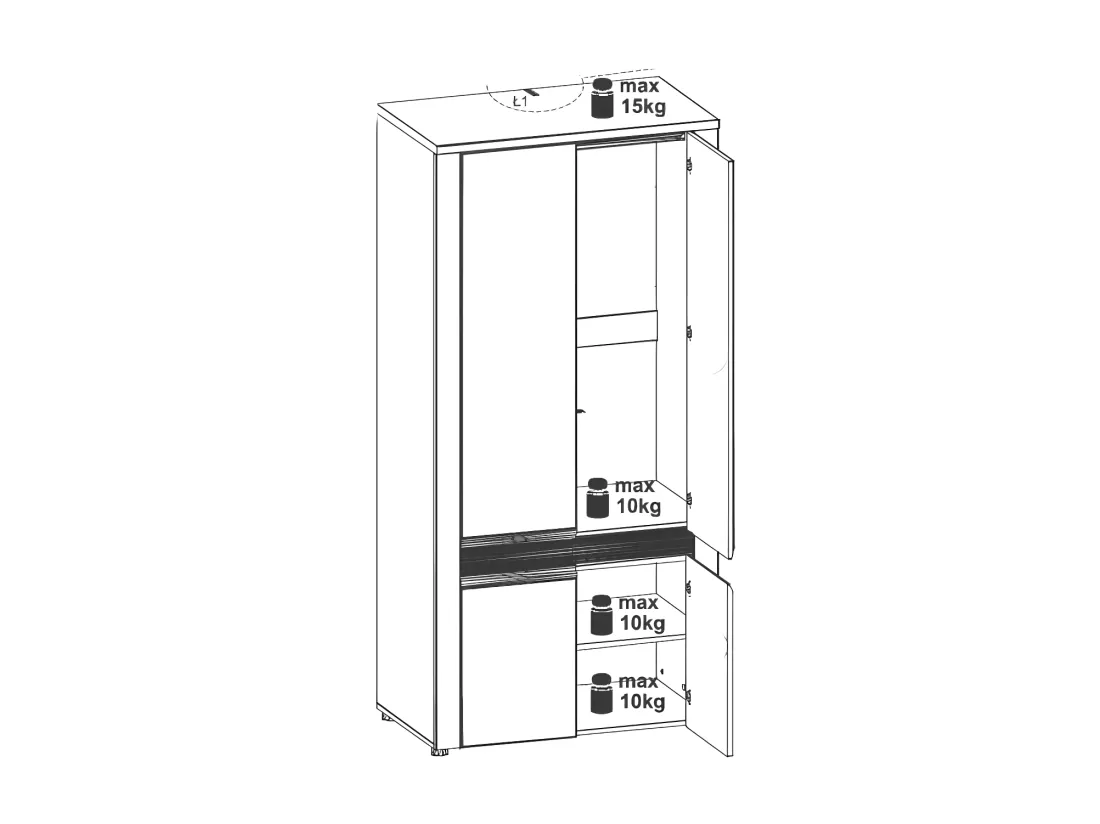 Armoire de salon 4 portes battantes Chêne à LED - BIELSKO - L 91,5 x l 53,5 x H 192,2 cm