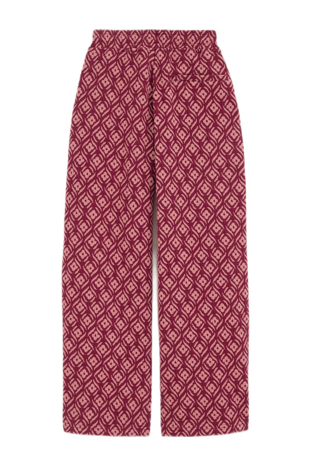 WE Fashion straight fit broek met all over print donkerrood/lichtroze