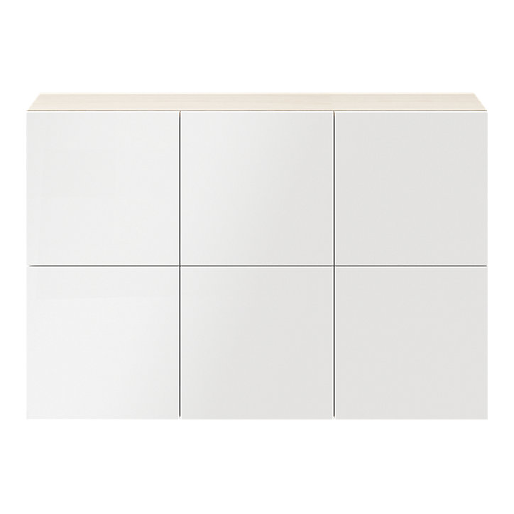 Buffet suspendu effet chêne avec 6 portes blanches GoodHome Atomia H. 75 x L. 112,5 x P. 22 cm