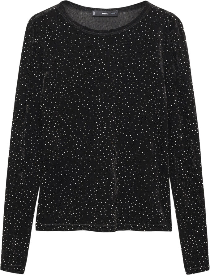 MANGO Long-sleeved t-shirt with rhineston Black