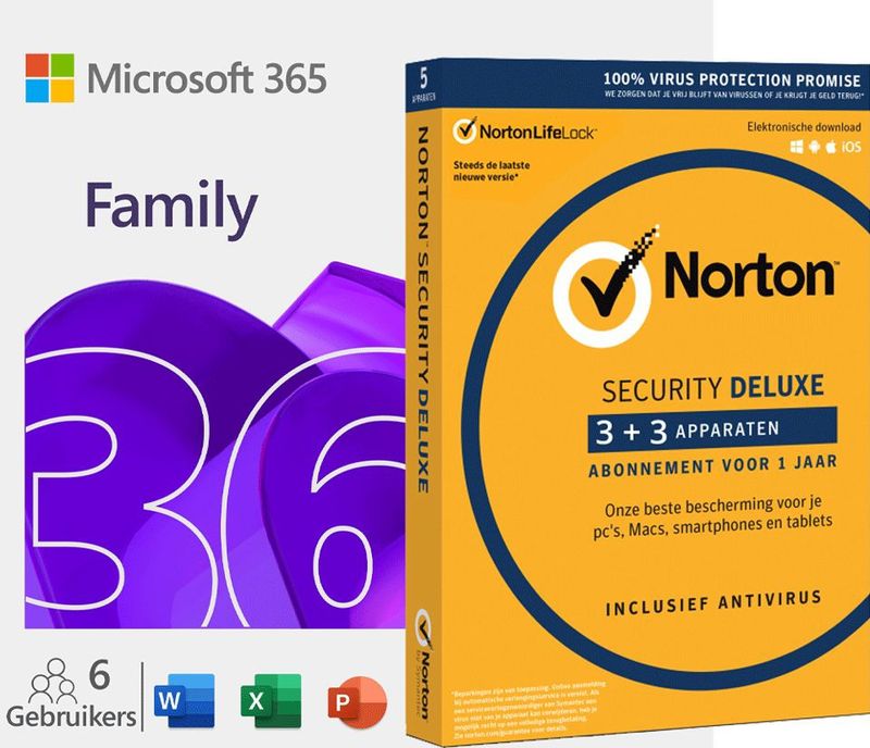Voordeelbundel: Office 365 Home + Norton Security Deluxe 3 + 3 apparaten 1 jaar