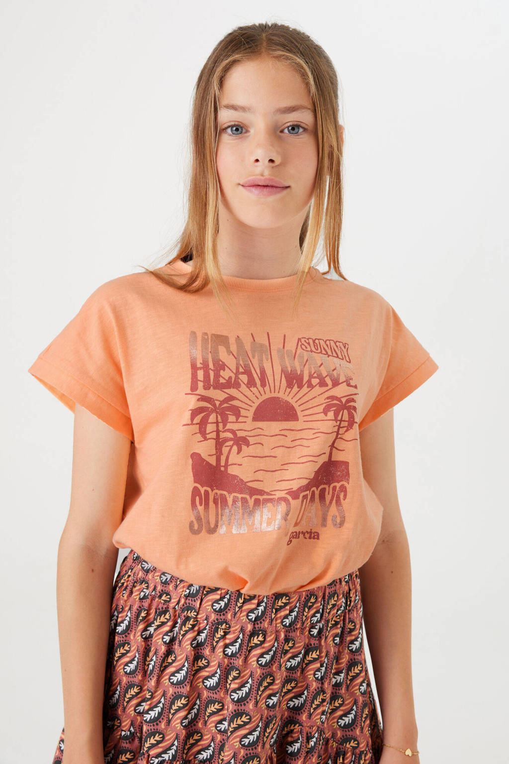 Garcia T-shirt met printopdruk oranje