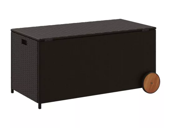 Boîte de rangement de jardin et roues marron 190L poly rotin