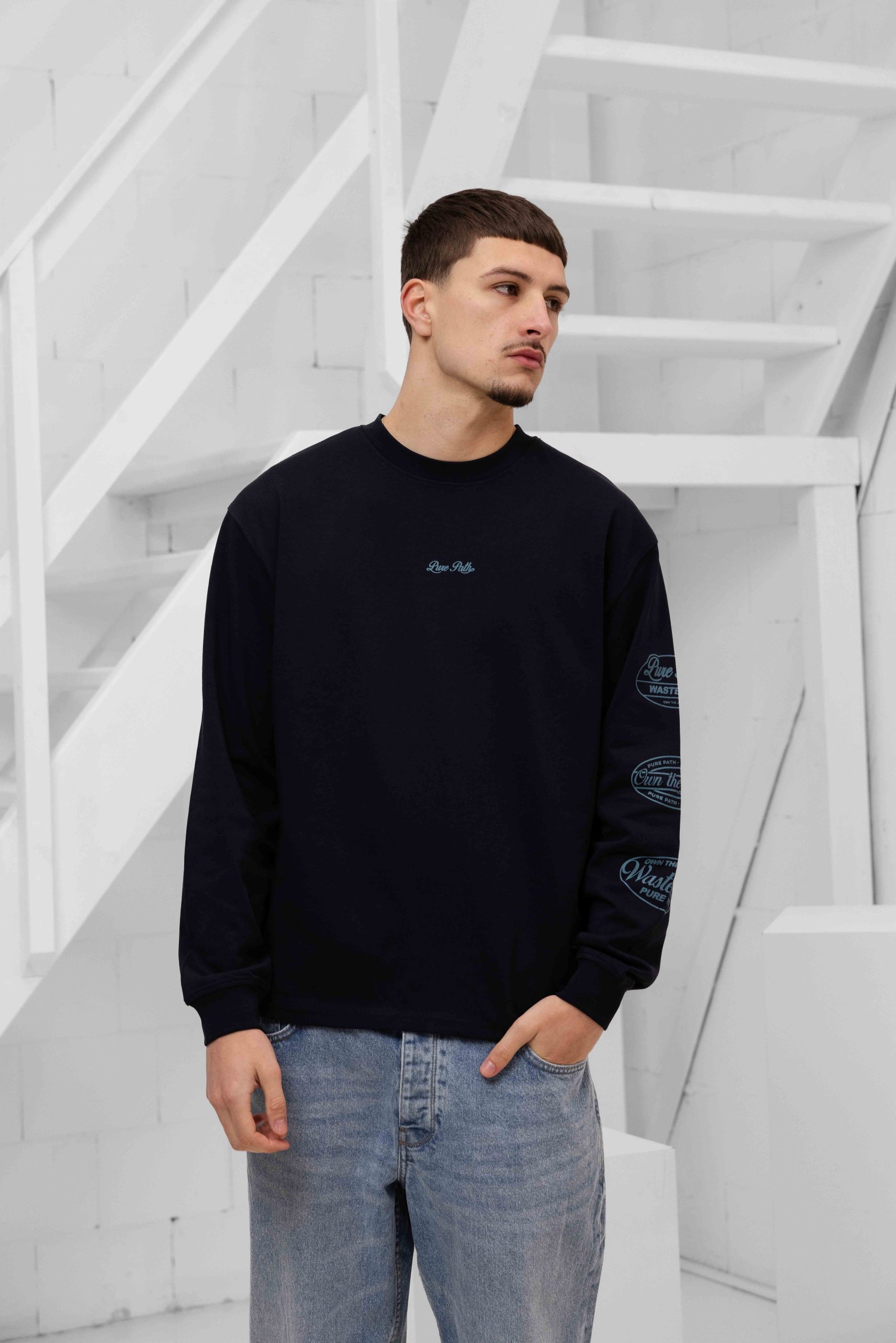 Pure Path Wasteland Patches Longsleeve T-Shirt Heren Donkerblauw