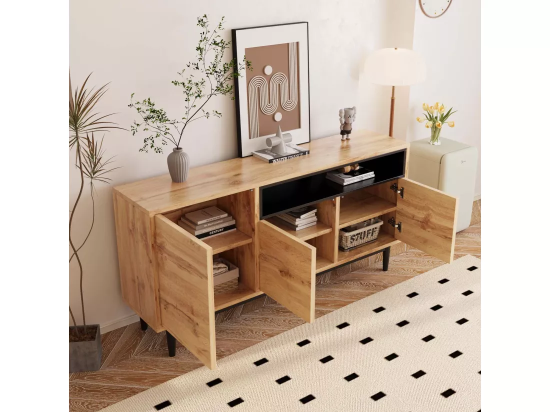 Buffet bas - 3 portes et 2 compartiments - naturel