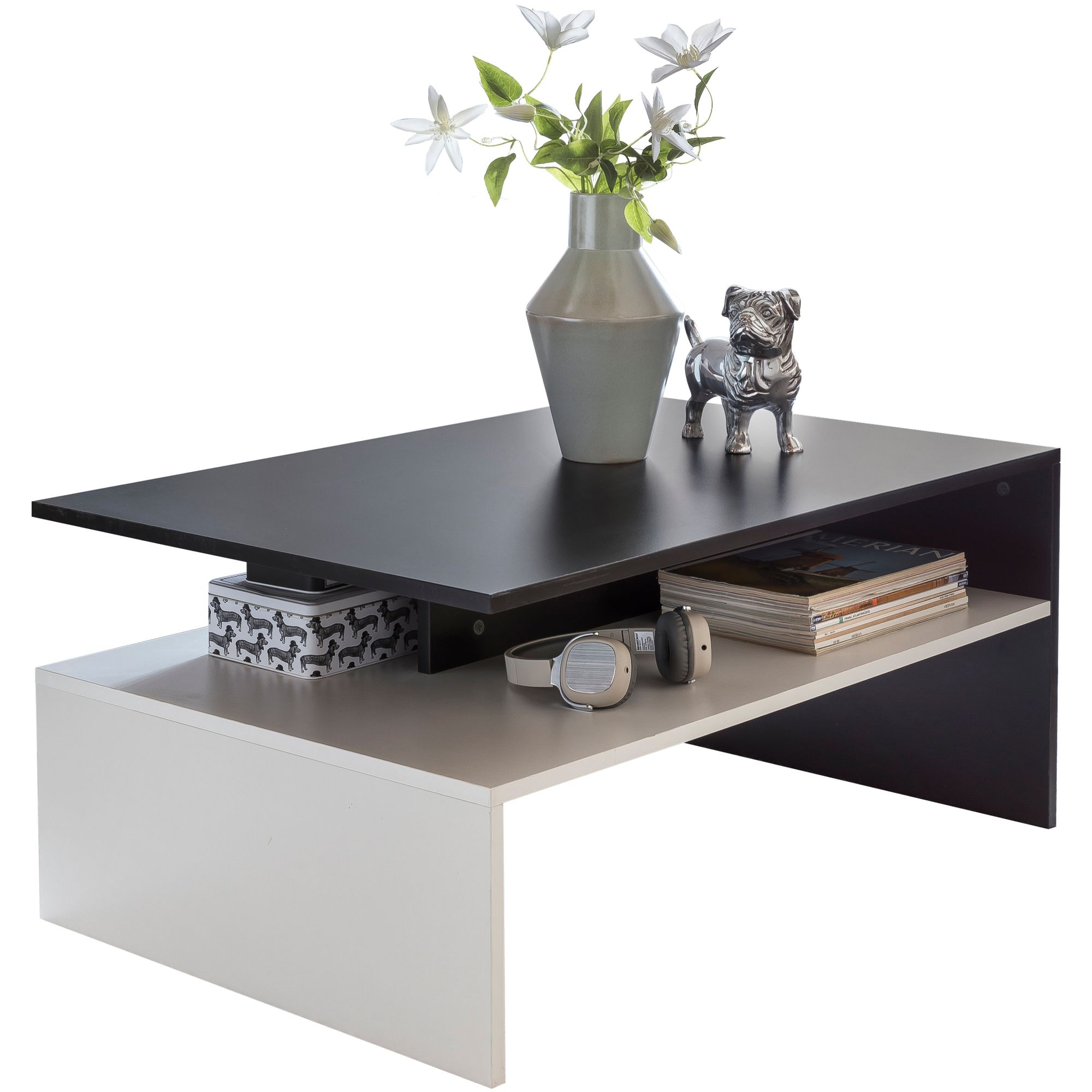 KADIMA DESIGN Moderner zweifarbiger Couchtisch in Schwarz und Weiß, 90x60 cm, Melaminharzbeschichtung