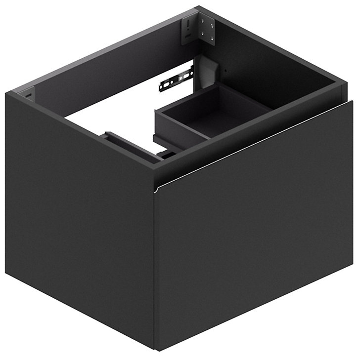 Meuble sous vasque à suspendre Pura noir 60 cm + plan vasque en résine blanc mat