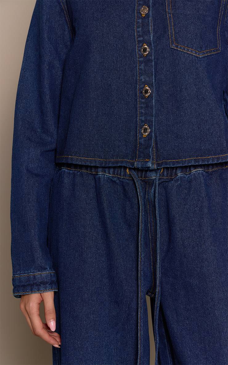 Bleu Indigo Jean En Denim Taille Moyenne Avec Ceinture À Nouer