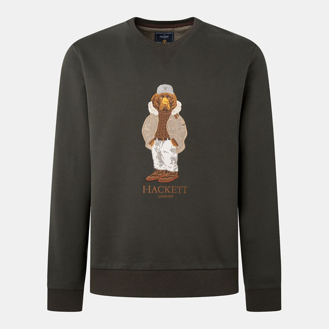 Hackett London Sweat col rond Dog Chrimas kaki