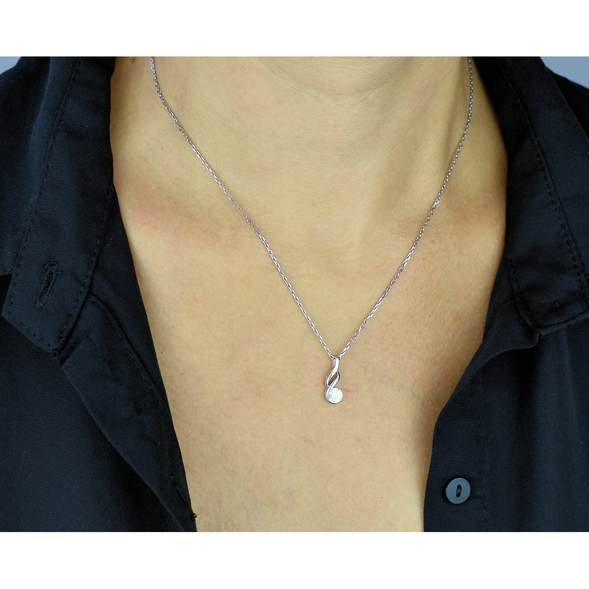 Collier torsade oxyde de zirconium Argent 925 Rhodié