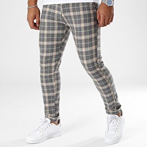 Pantalon A Carreaux Beige Gris