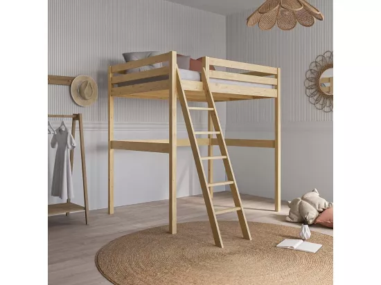 Pack lit mezzanine 2 places avec matelas 140x190 cm bois massif bois AARON