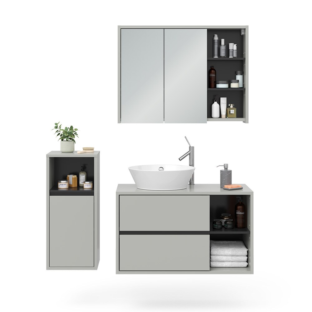 Vicco Badmöbel-Set Badezimmer-Möbel Bad-Schrank Viola Grau Anthrazit modern Badezimmerschrank Waschtischunterschrank Spiegelschrank Midischrank Schranktür Schrankfach Ablage Aufbewahrung