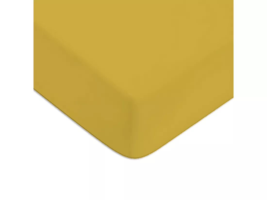 Drap housse en coton 57 fils uni bonnet 25cm jaune moutarde 80x200cm