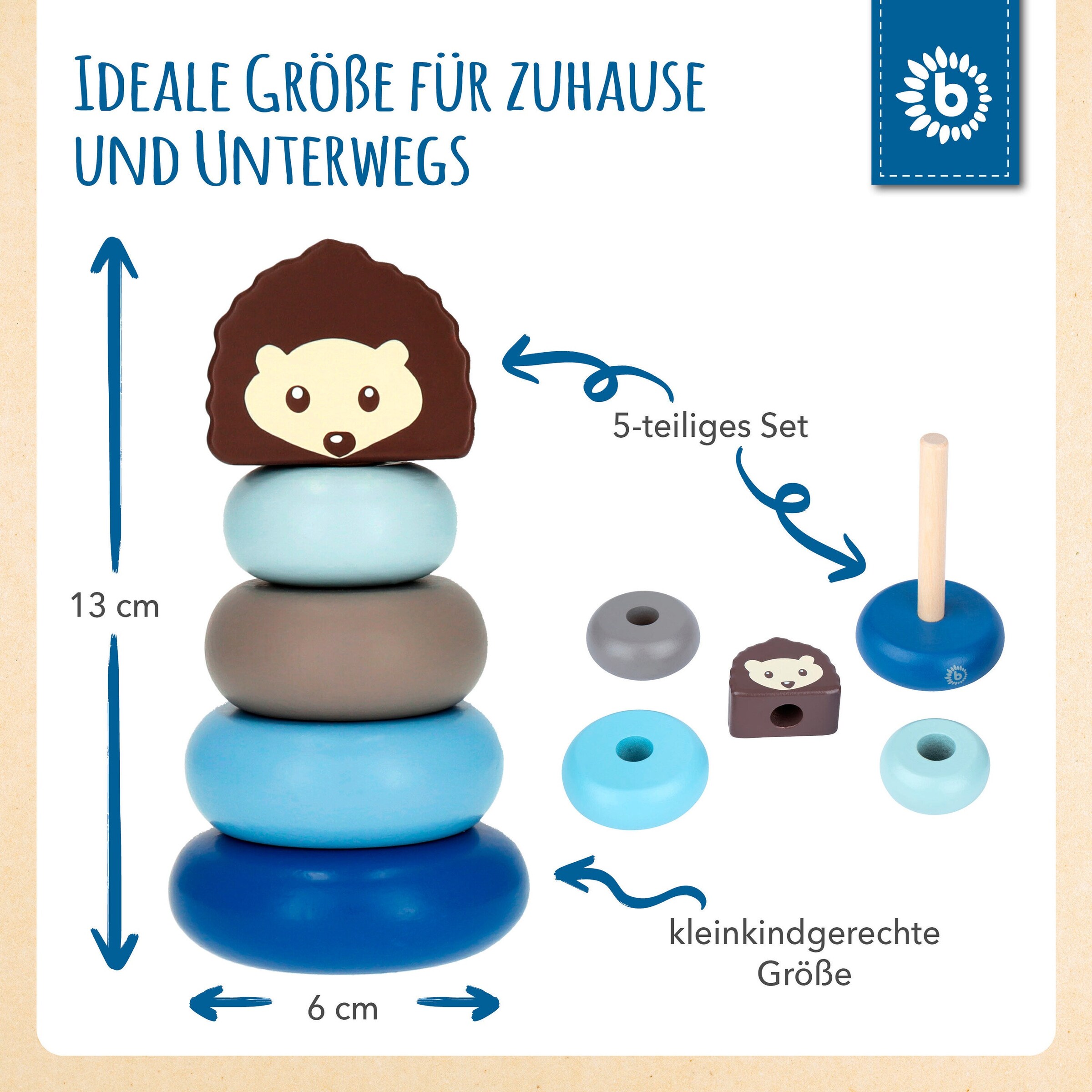 Bieco Stapelturm Holz Igel - ab 12 Monate Blau