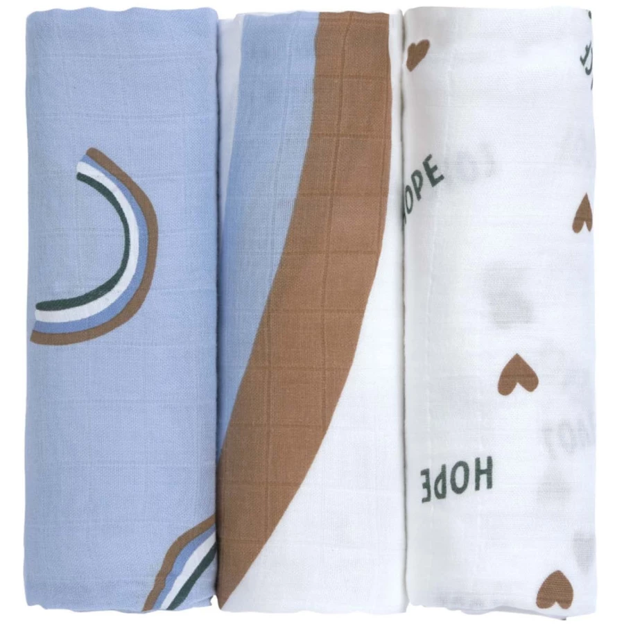 LÄSSIG Mulltücher L 3er Pack Happy Rascals Himmelblau