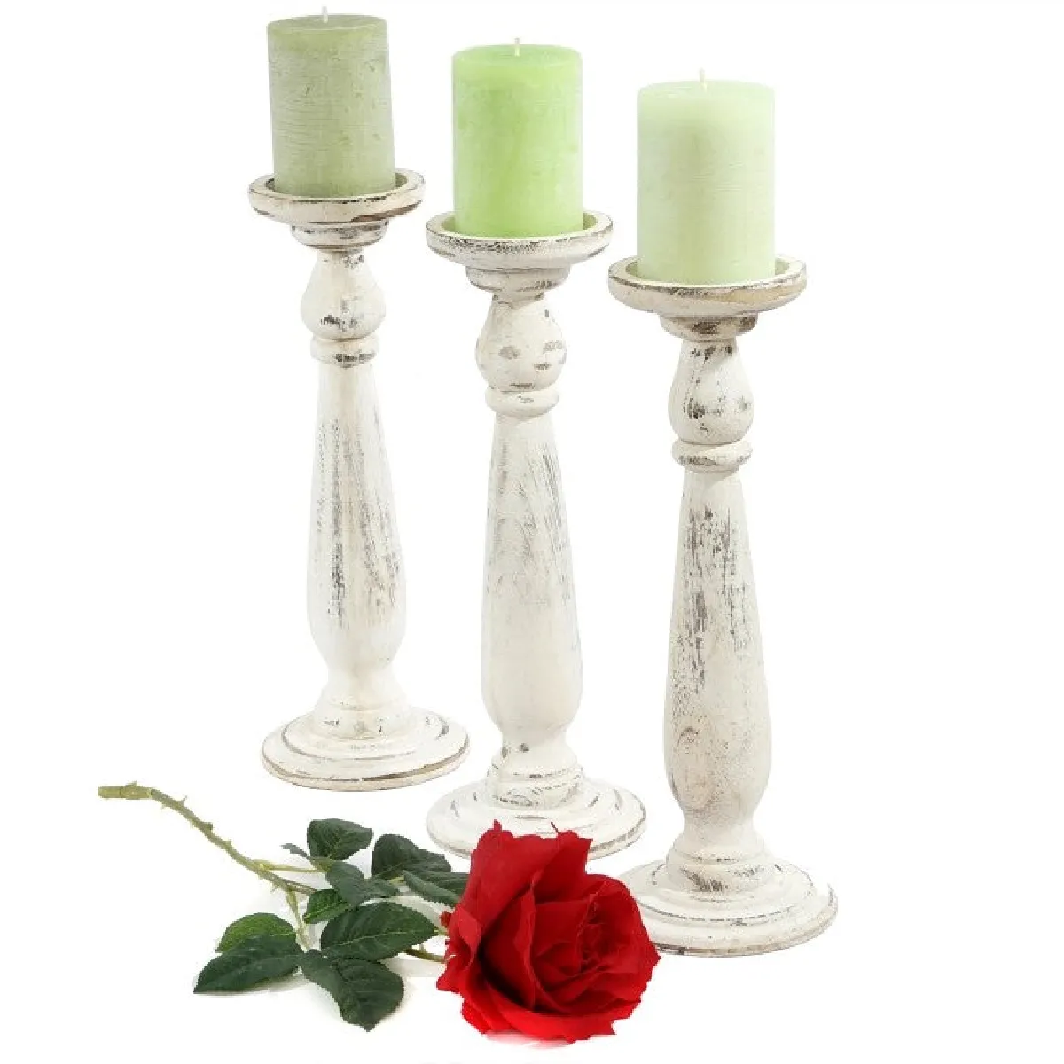Decoshop26 Set Bougeoirs Bois Vintage
