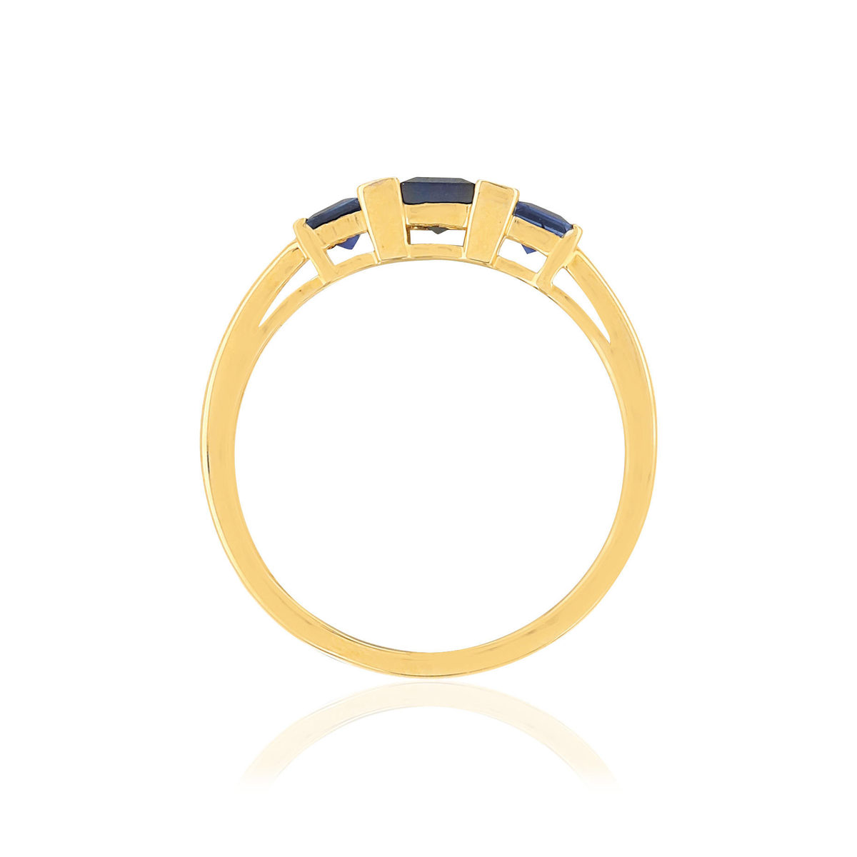 Bague or 750 jaune saphirs carrés et diamants