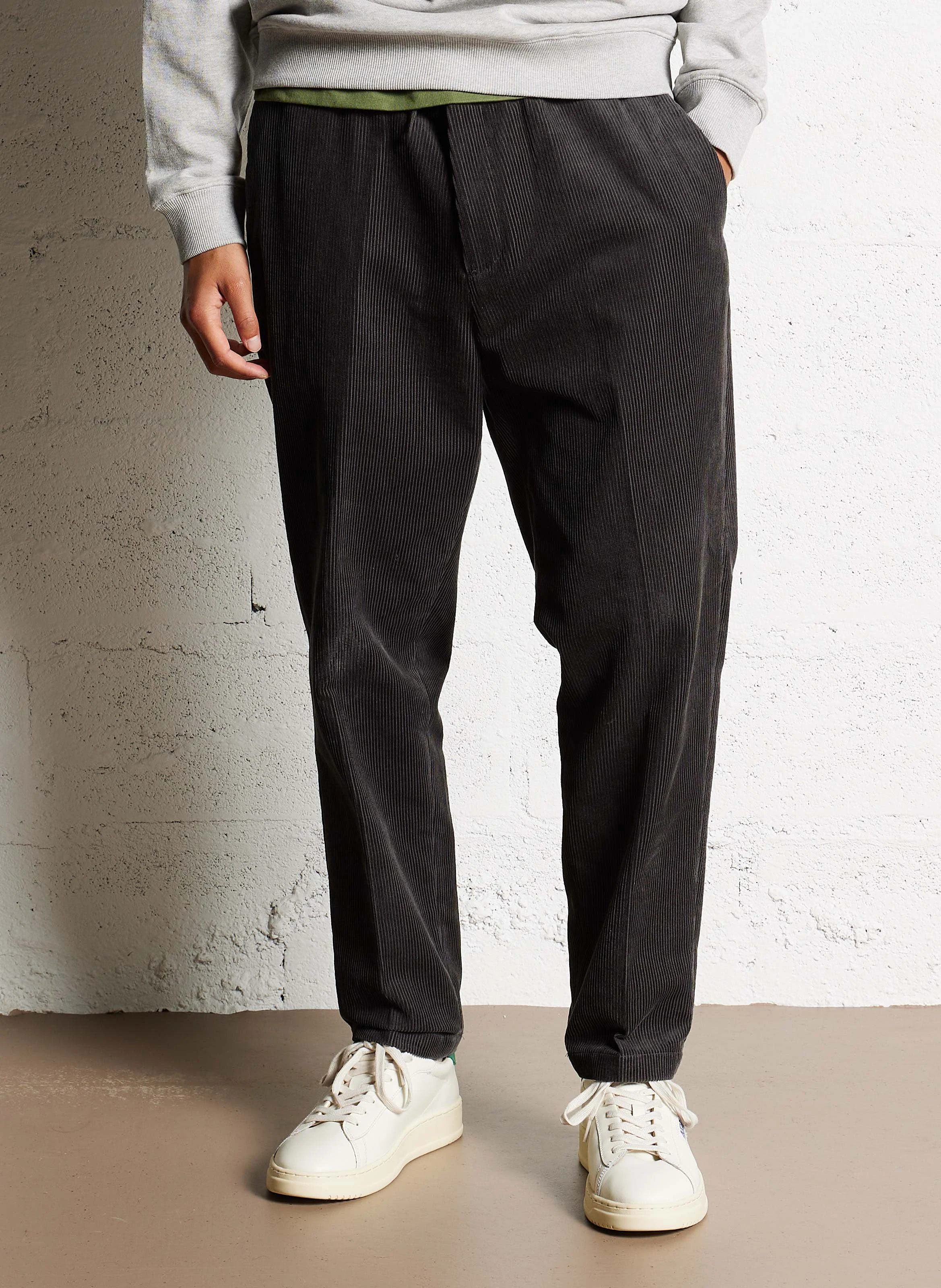 Pantalon droit en velours côtelé| Gris