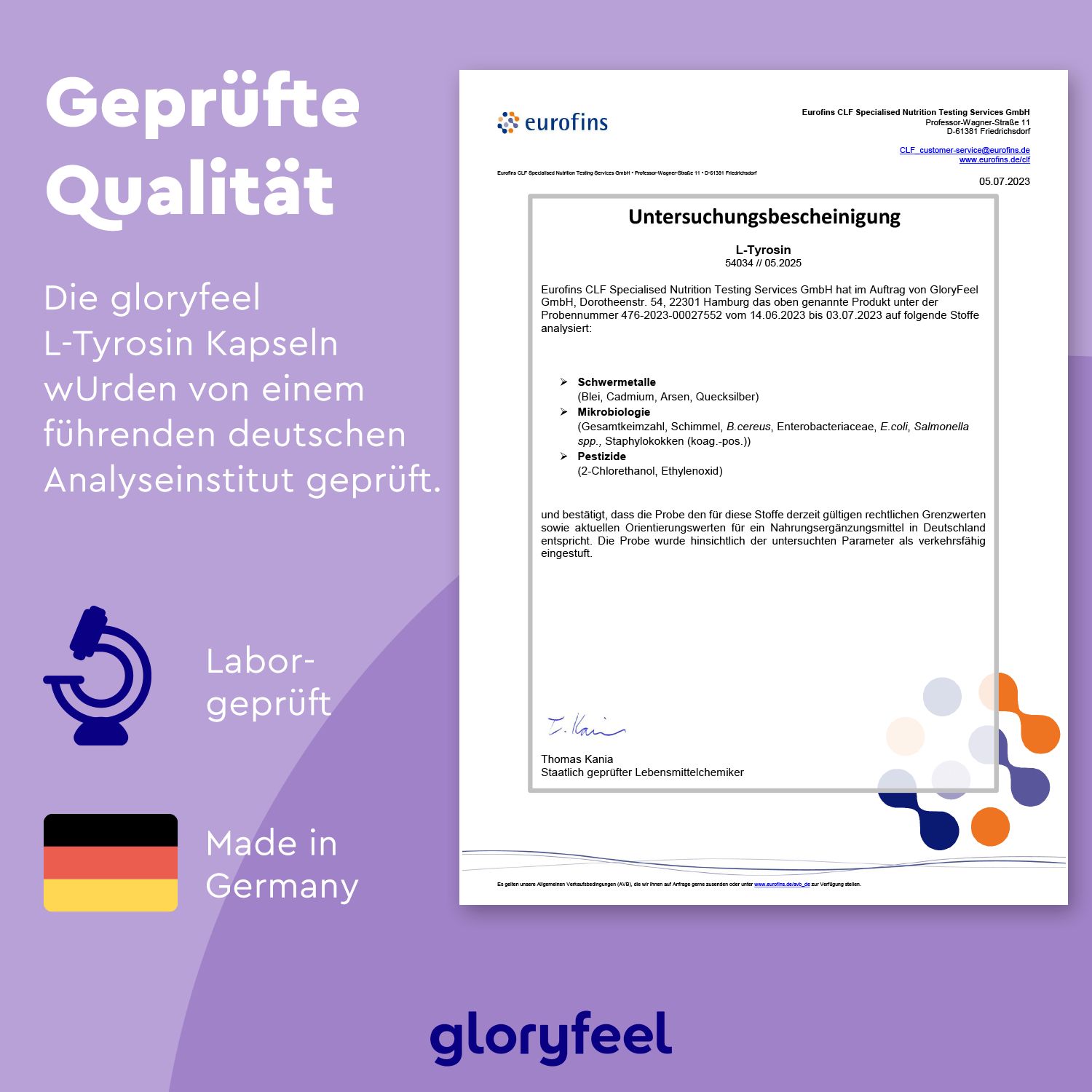 gloryfeel® L-Tyrosin + Niacin & Vitamin B12 Kapseln
