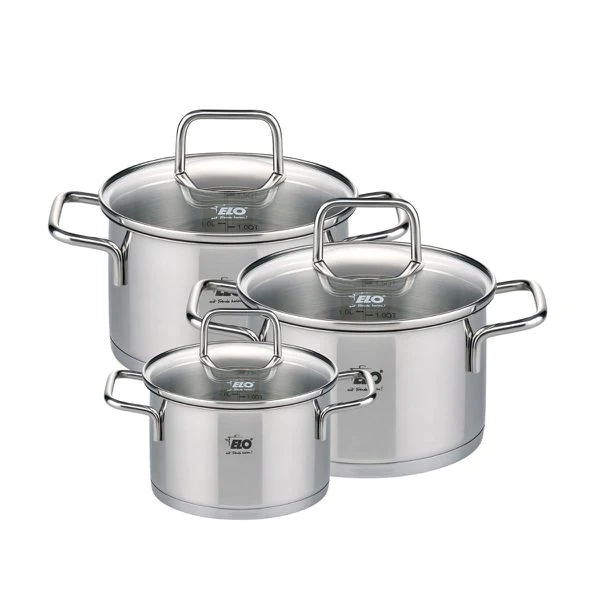 Set de 3 faitouts avec couvercles en verre 12 cm 16 cm et 20 cm Citrin