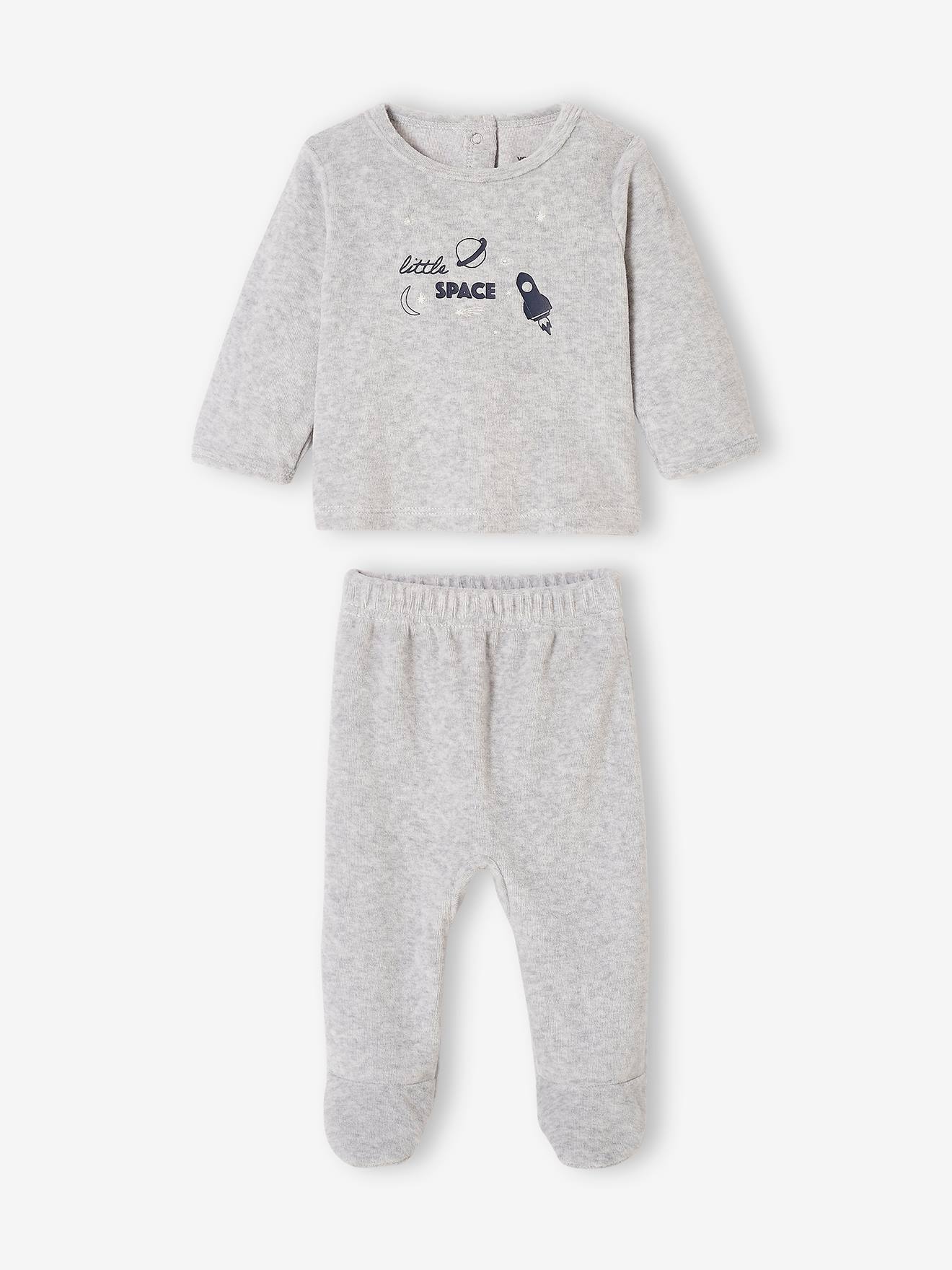 Conjunto de 2 pijamas de veludo com planetas fluorescentes, para bebê menino, azul escuro, bicolor/multicolorido