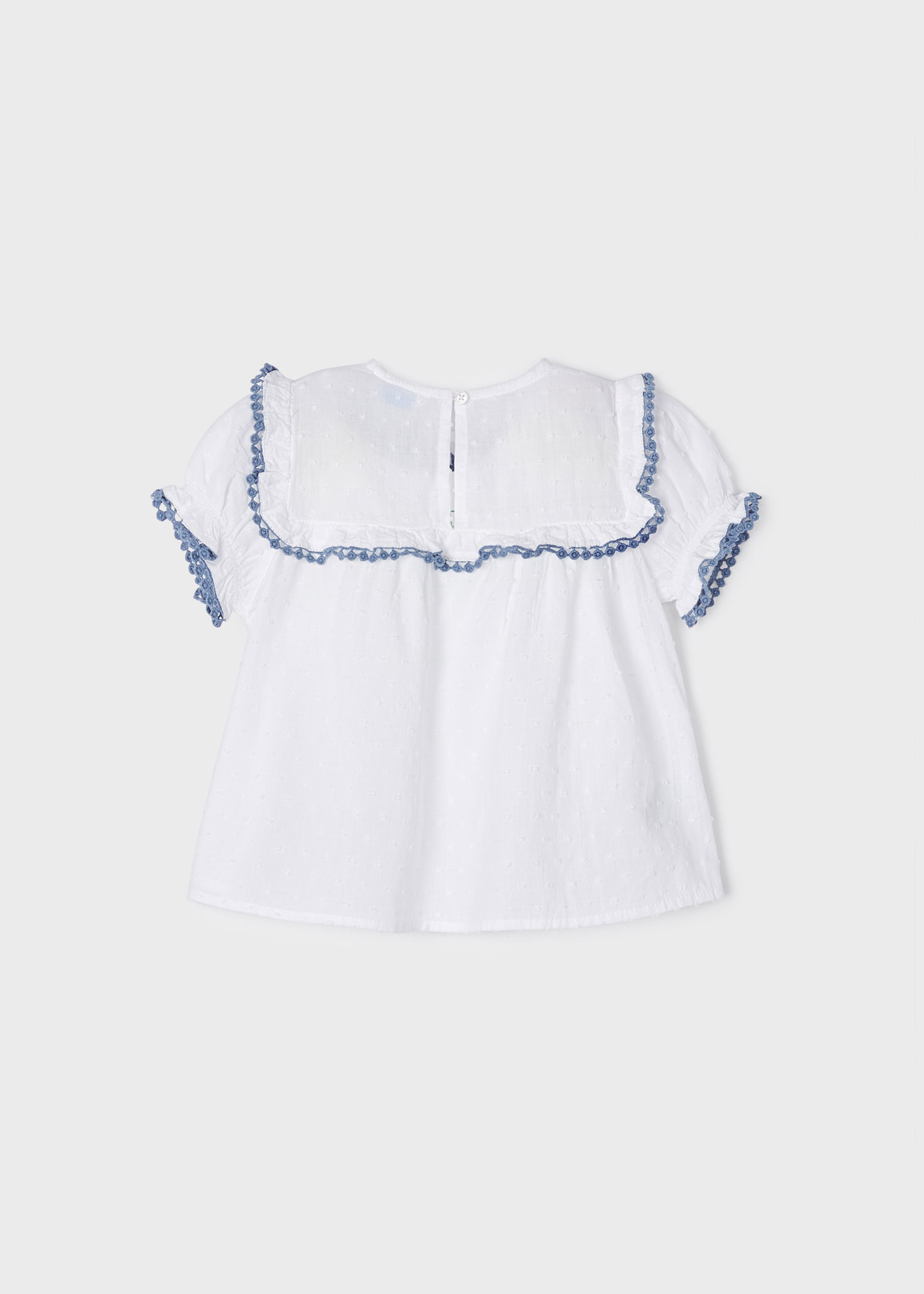 Blusa de algodão de manga curta com bordado plumeti para meninas