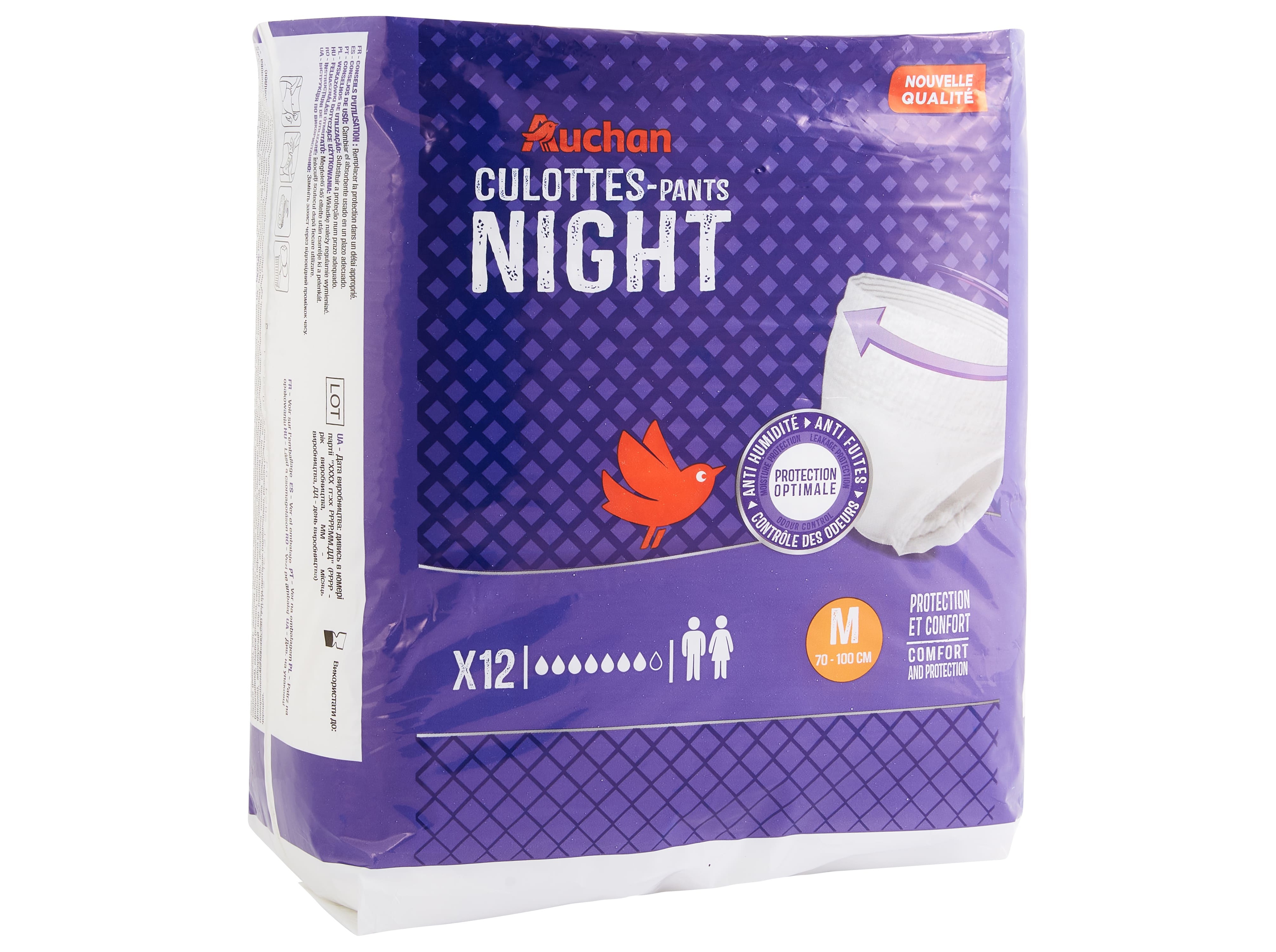 CUECAS INCONTINÊNCIA AUCHAN NOITE TAMANHO MÉDIO UNISSEXO 12UN