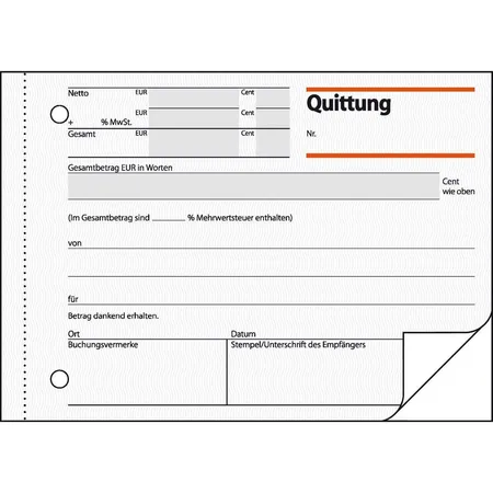 Sigel Quittungen QU625 A6 quer, mit Blaupapier, 1. Blatt bedruckt, Blatt 2 Blanko, 2x 50 Blatt