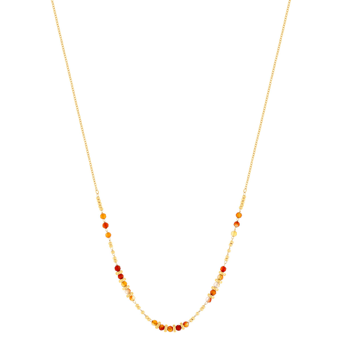 Collier acier doré aventurines oranges 45 cm